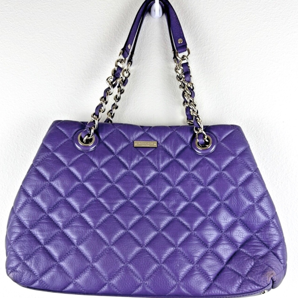 KATE SPADE Purple Quilted Leather Shoulder Purse PRETTY 1/2 Chain Handles - FLAW
